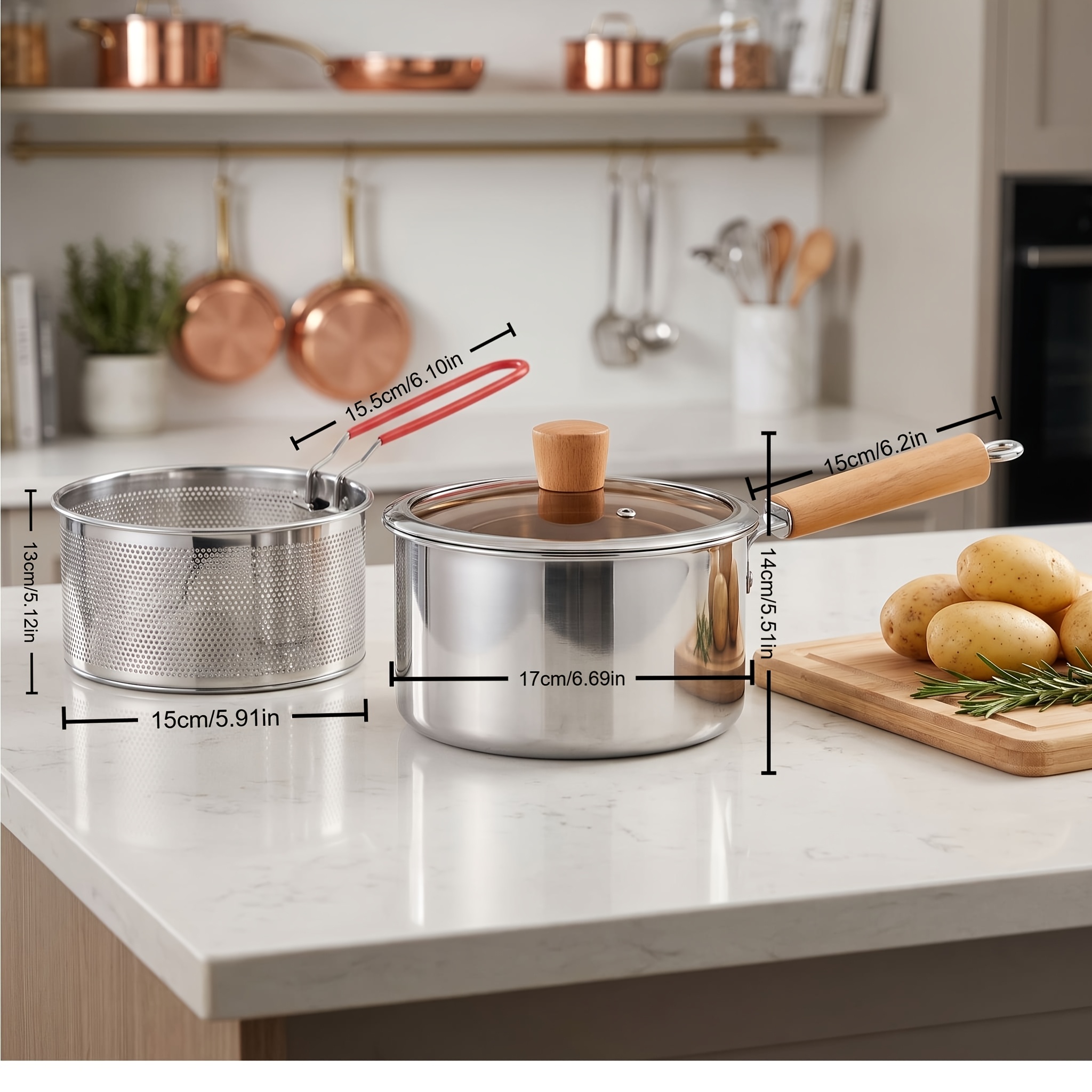 TEMU Deep Fryer Pot 304 Stainless Steel Frying Pan With Basket And Handle, Japanese Deep Fryer Pan, Suitable For Frying Fish, Shrimp, Chicken, And , Compatible With Induction And Gas Stoves