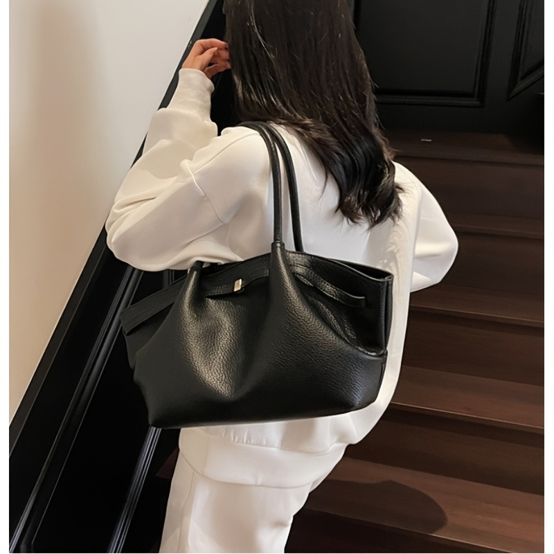 TEMU Simple Vintage Solid Color Women's Handbag And Shoulder Bag, Large Capacity, Suitable For Office, Campus, Outdoor Picnics, And Travel, Ideal For