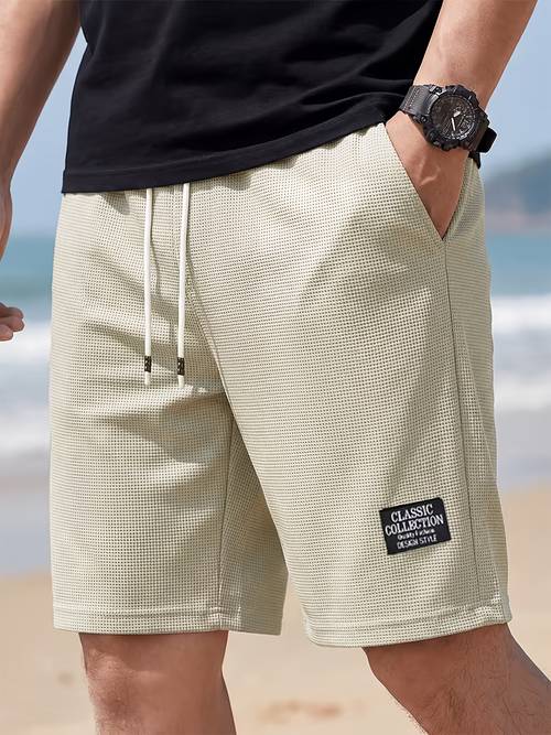 waffle mens textured casual athletic shorts 1pc drawstring waist design lightweight fabric multi functional pockets suitable for daily casual running sports breathable beach or outdoor activities drawstring waist shorts