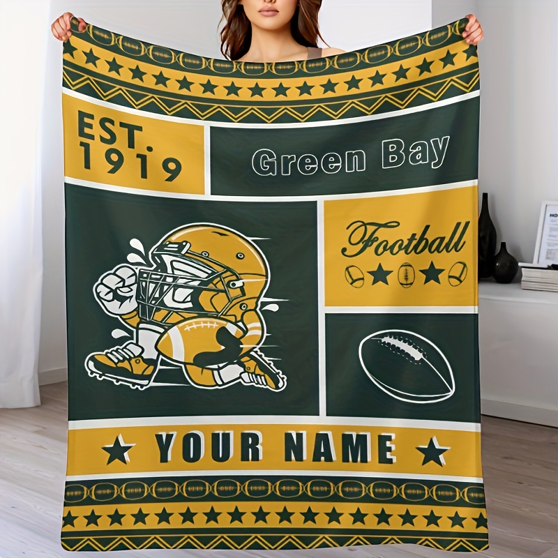 

Customizable Football Throw Blanket - Personalized Name, Cozy Fleece, Sofa, Bed, Couch - Ideal Fans - Multiple Sizes - Polyester, Square, Knit Fabric, No Power Needed, Cover Material