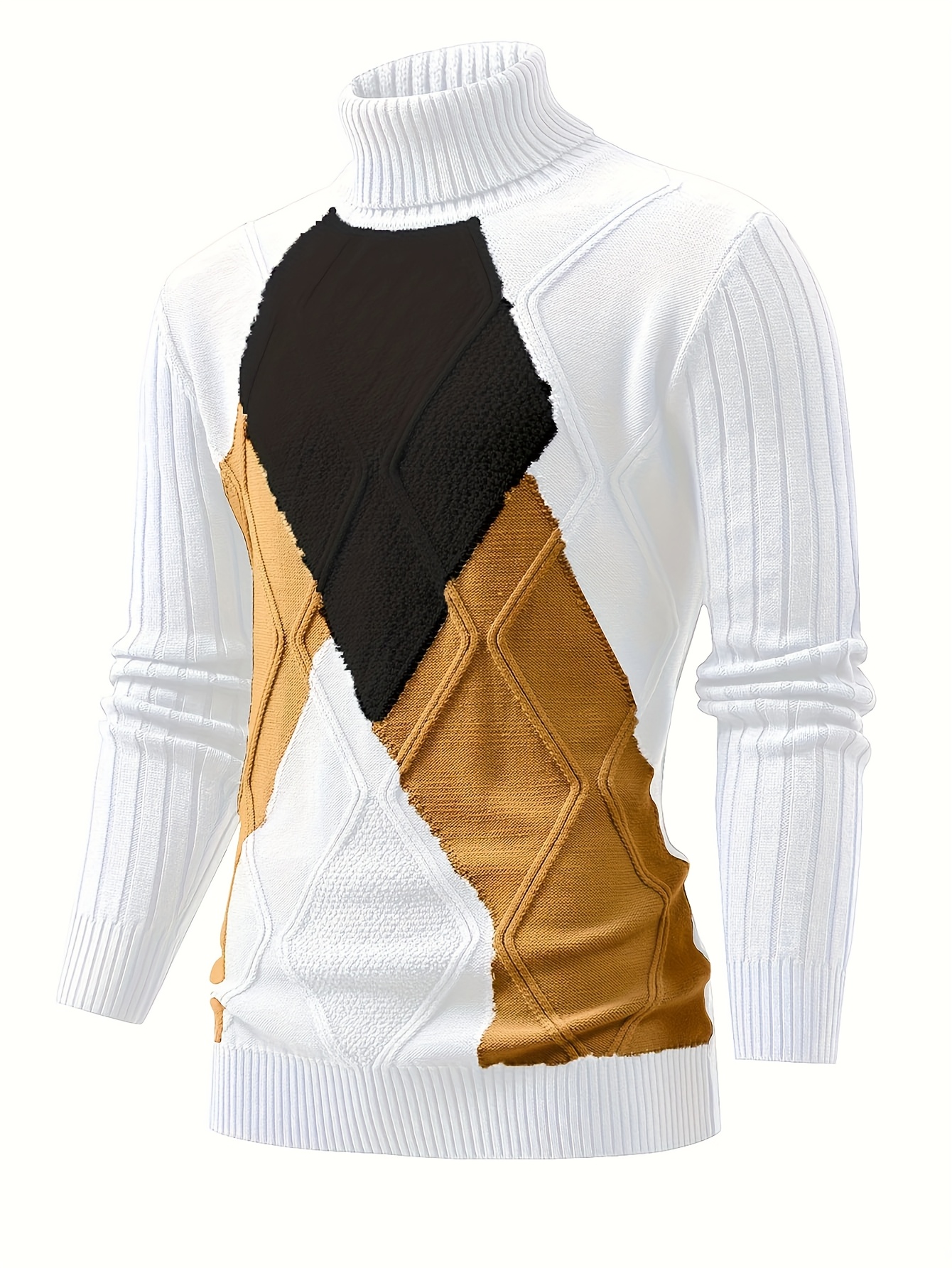 Men'S New Color-Blocked High-Neck Long-Sleeve Retro College-Style Knitted Base Layer for Casual Autumn And Winter
