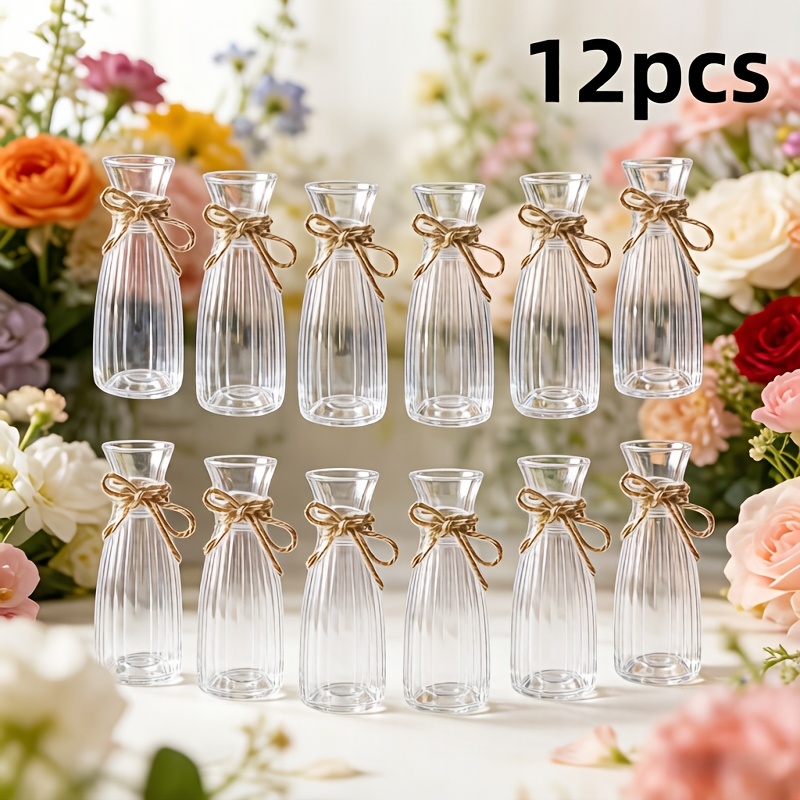 12-pack Thickened Jute Rope Transparent Striped Plastic Vases, Suitable For Bouquets, Holiday And Home Decor, For Weddings, Home, Dinners, Christmas, Thanksgiving, Valentine's Day, New Year, And More
