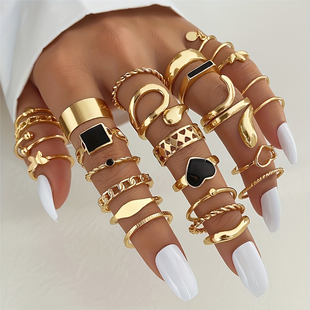 9pcs/set New Women's Fashion Gold Rhinestone Finger Ring Women Knuckle Ring  Jewelry Set Fine Unique Vintage Rings Accessories Valentines Day Gift