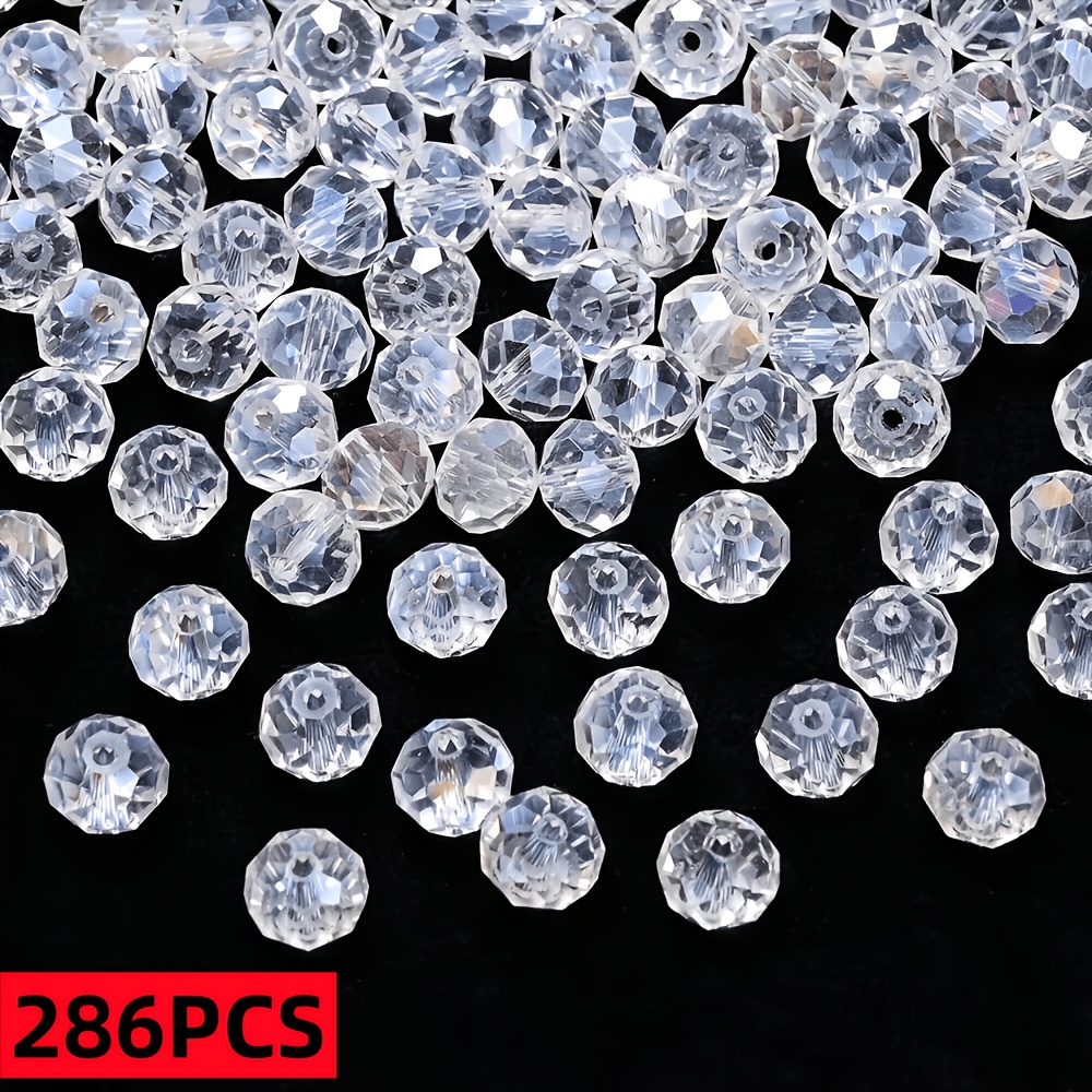 TEMU 286pcs Of White Ab Sparkling Glass Beads, Available In 4mm/6mm/8mm Sizes For Wheel Housing, Jewelry Making Supplies, Beads And Bead Assortments