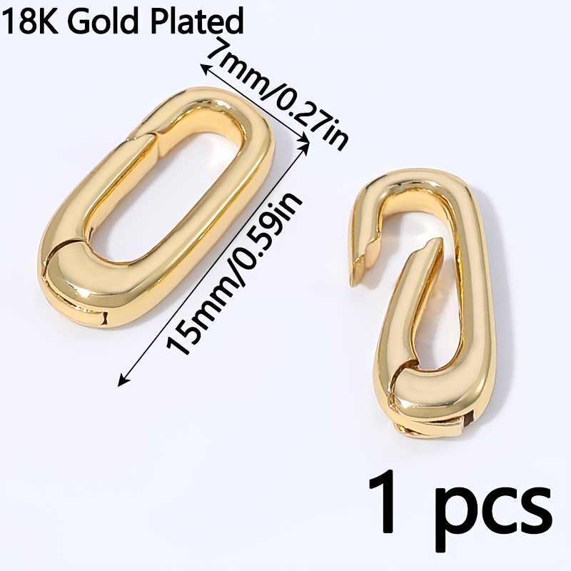 TEMU 1pc 15x7mm 18k Gold Plated Brass Spring Clasp Connector, Oval Openable Carabiner Clasp For Necklace Bracelet Jewelry Making Supplies