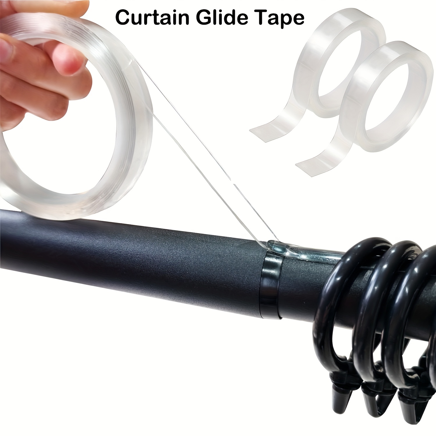 TEMU Curtain Rod Tape, Clear Drapery Ring Smooth Tape, Quiet Shower Curtain Ring Tape, Used To Prevent The Curtain Ring From Getting Stuck In The