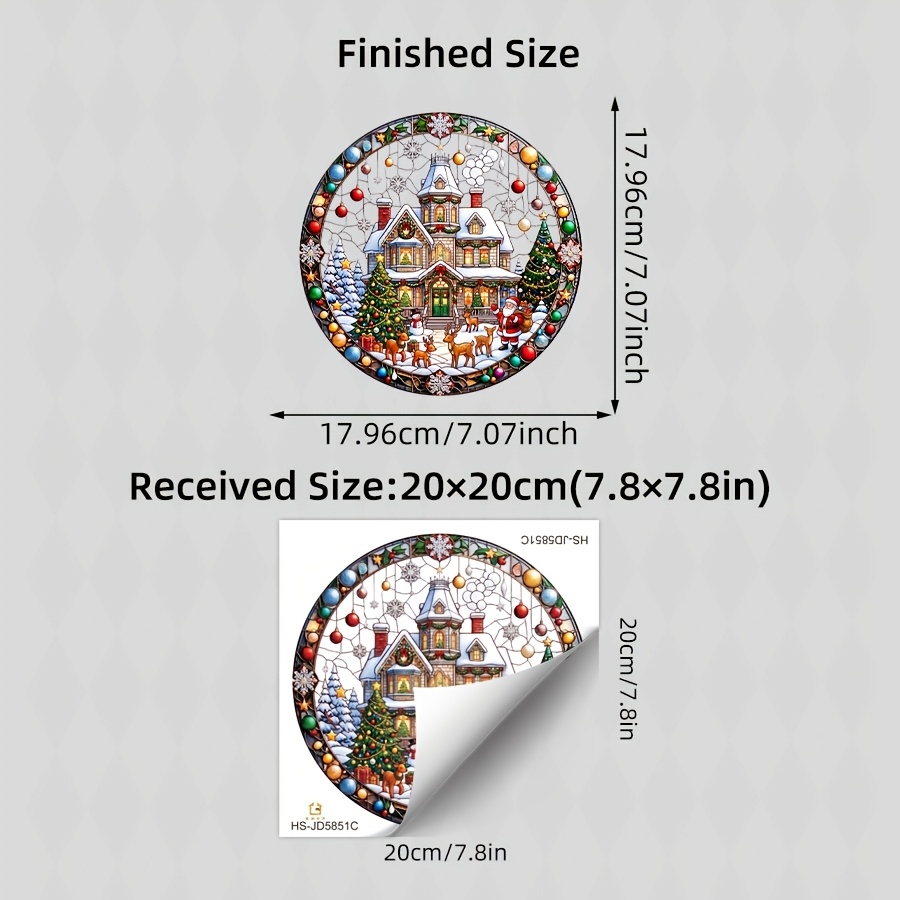 TEMU 1pc Of Round Stained Glass Christmas Cabin Window Sticker, Electrostatic Adhesive Window Decal, Double-sided And Reusable Decorative Sticker,