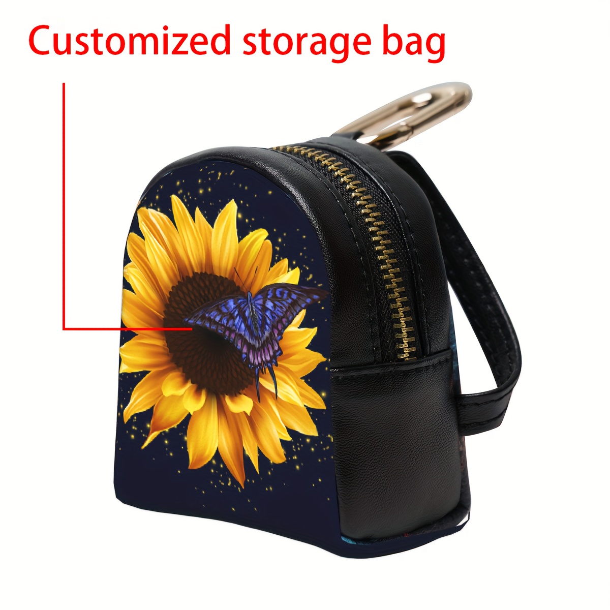 

1pc Custom Mini Sunflower Backpack Coin Purse, Leather, Diy Print, Key And Lipstick Holder