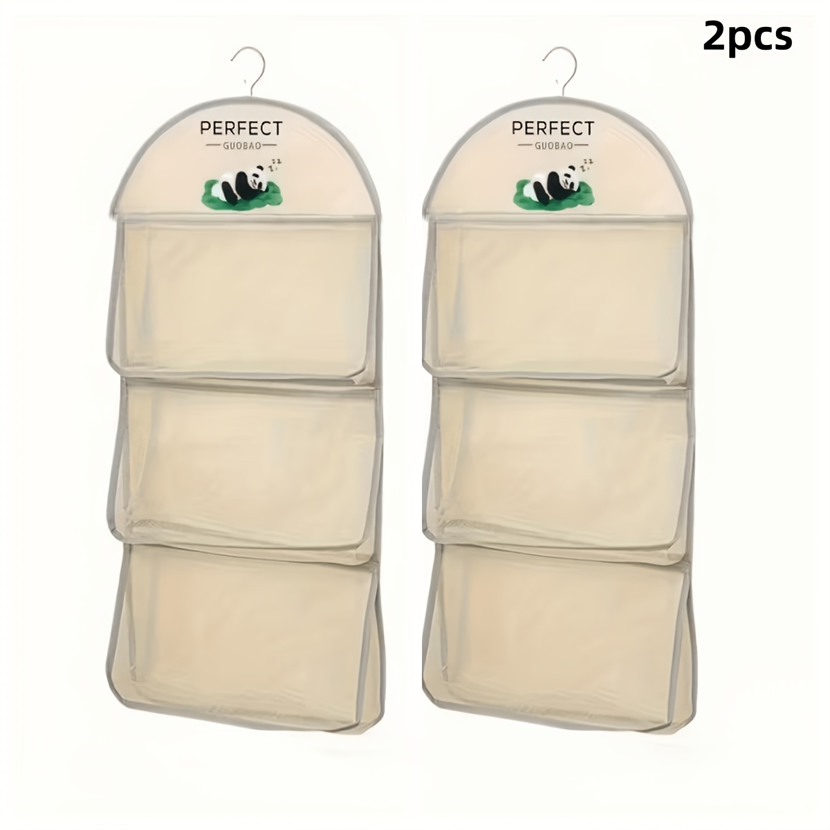TEMU 2pcs Three-tier Hanging Underwear, Socks, And Bra Mesh Storage Bags - Suitable For Dorm And Home Wall-mounted Storage Bags, Transparent ,