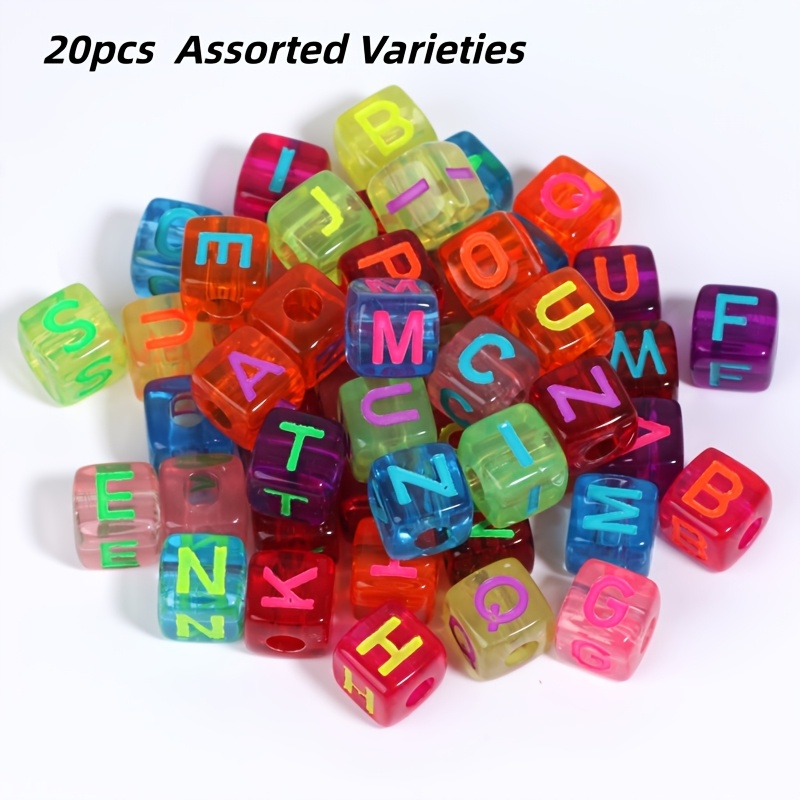 TEMU Diepgekleurde Semi-Transparante Willekeurige Gemengde Stijl Letter Kralen 15mm 20 stuks Handgemaakte Kralen Sieraden Verrijkingen Kussen Deur