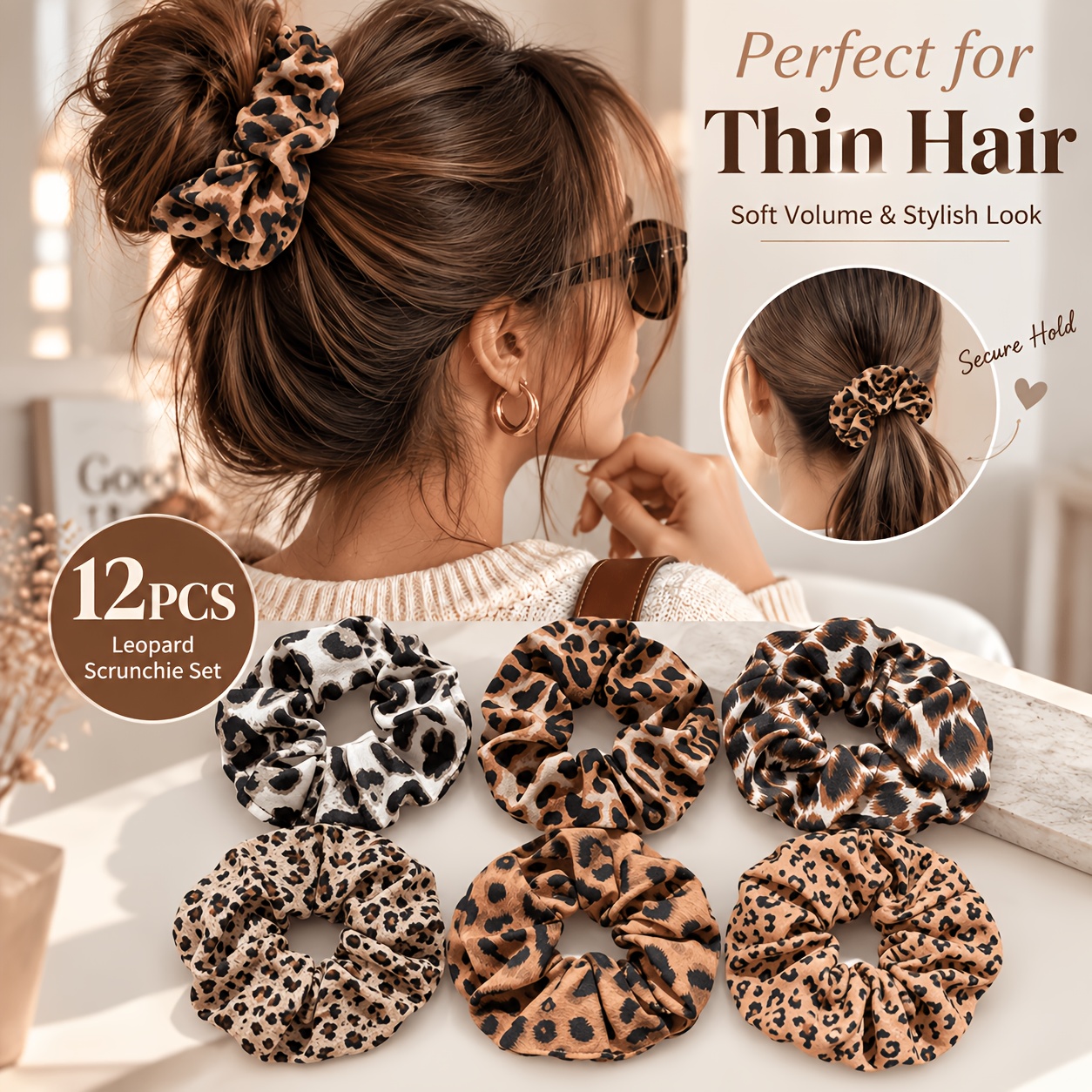 TEMU Random 12pcs Temperament Retro Leopard Autumn And Winter Contrast Large Hair Tie Hair Tie, Suitable For Multiple Scenes, Worn For Ponytail And