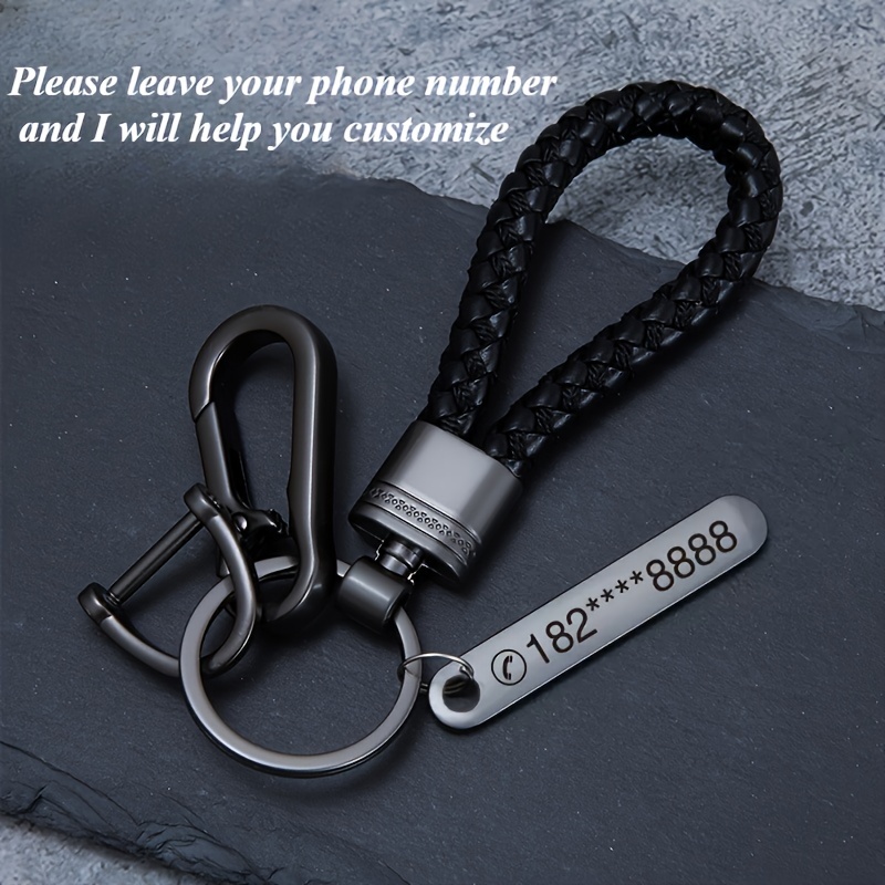 

Custom Engraved Men's Metal Keychain - Stylish Braided Rope Design With Personalized Name, Phone & License Plate Number