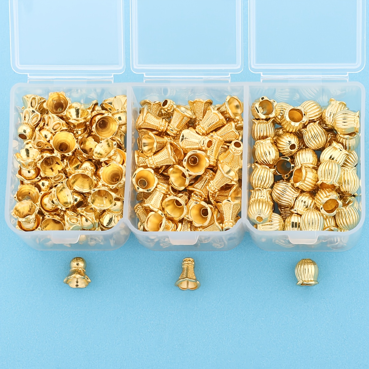 E-shop 120 Stück pro Box Blumenförmige Endkappen, goldene Spacer-Perlen für Anhängerherstellung, Perlenregale, Quastenkappen, Endkappen für Ohrringe,