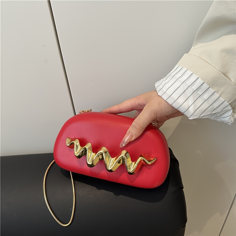 Women's Elegant Handbag Clutch Purse with Golden-Tone Snake Chain Strap - Multi-Way Crossbody/Handheld, Acrylic Shell & Buckle Closure, White/Golden/Coffee Brown/Black - Wedding, Party, Gala Accessory - Luxury Hand Carry Shoulder