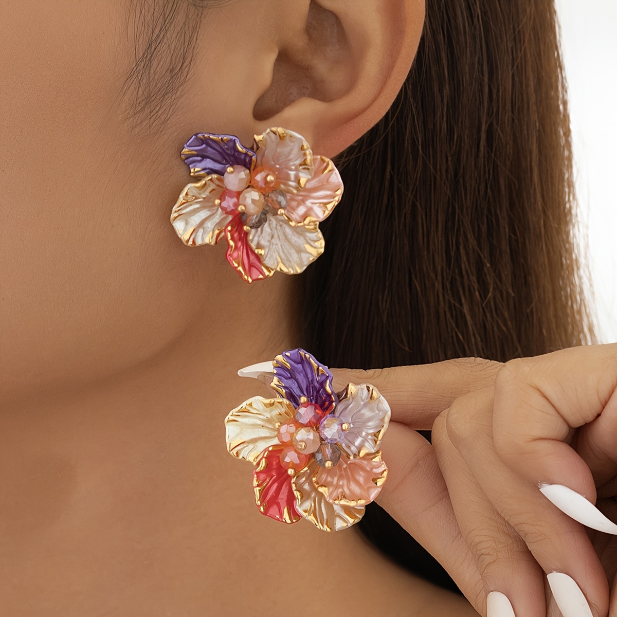 TEMU Pair Of Sweet And Elegant Acrylic Flower Stud Earrings For Women, Holiday Birthday Date Prom Banquet Party Vacation Shopping Daily Accessories