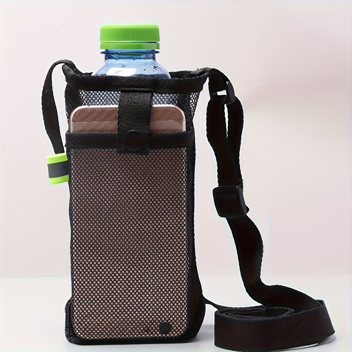 TEMU Black Outdoor Crossbody Storage Net Bag Water Bottle Sleeve Single Pack