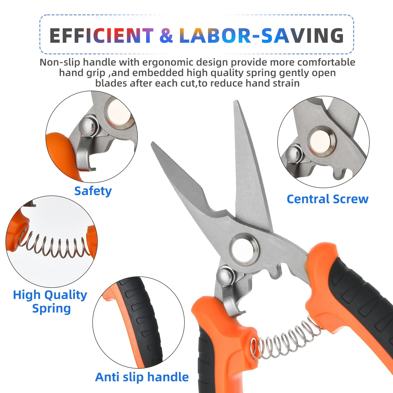 3pcs Modern Stainless Steel Pruning Shears Set, Ergonomic Non-Slip Handles, Garden Clippers For Efficient Trimming And Labor-Saving Gardening Tools_voghion.com