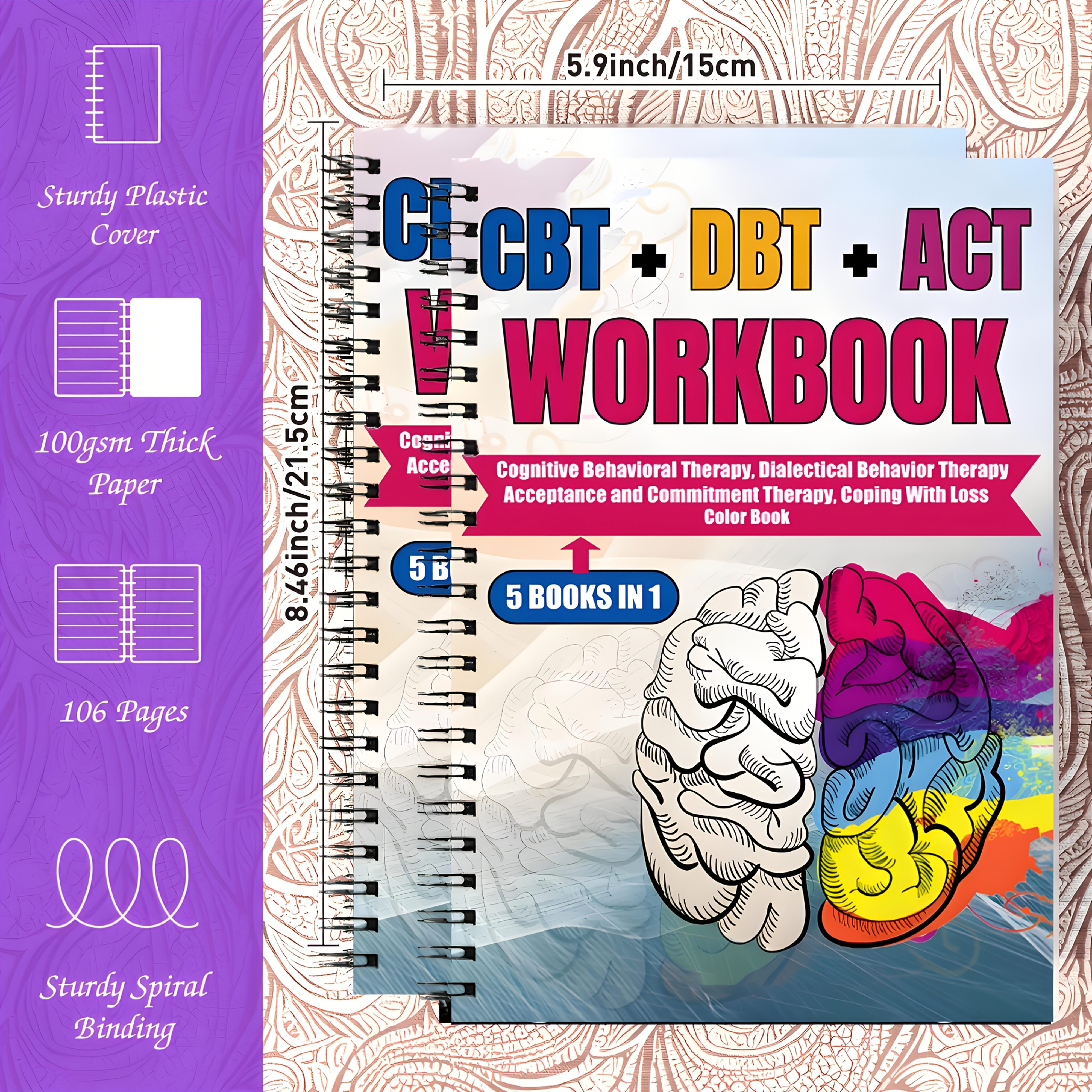 [Mental Health Workbook] 5-in-1 CBT DBT ACT Workbook | Mental Health Relax Book for Adults - Cognitive Behavioral Relax, Dialectical Behavior Relax, Coping with Loss, Relaxation Guide & Patience Exercises with Color-Coding Techniques, Spiral Bound Notebook for Daily Use & Back-to-School Gifts