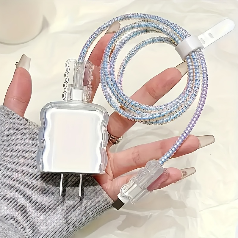 

5pcs Creative Transparent Wave Protective Case For Apple 14 Pro Max/13/12/11 Charger And Data Protection Set