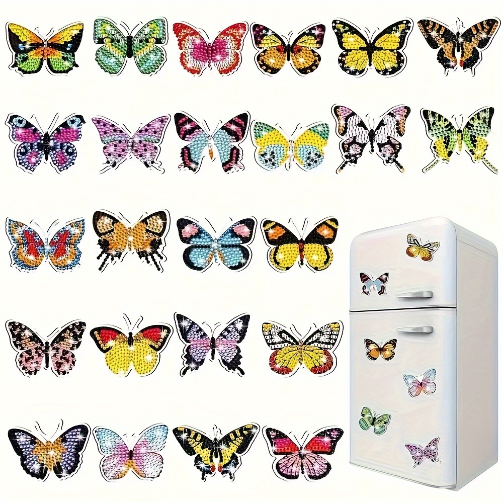 Tontut 8 Adesivi Magnetici Per Frigorifero A Forma Di Farfalla Con Pittura A Diamante, Kit Fai Da Te Per Adulti E Principianti - 6