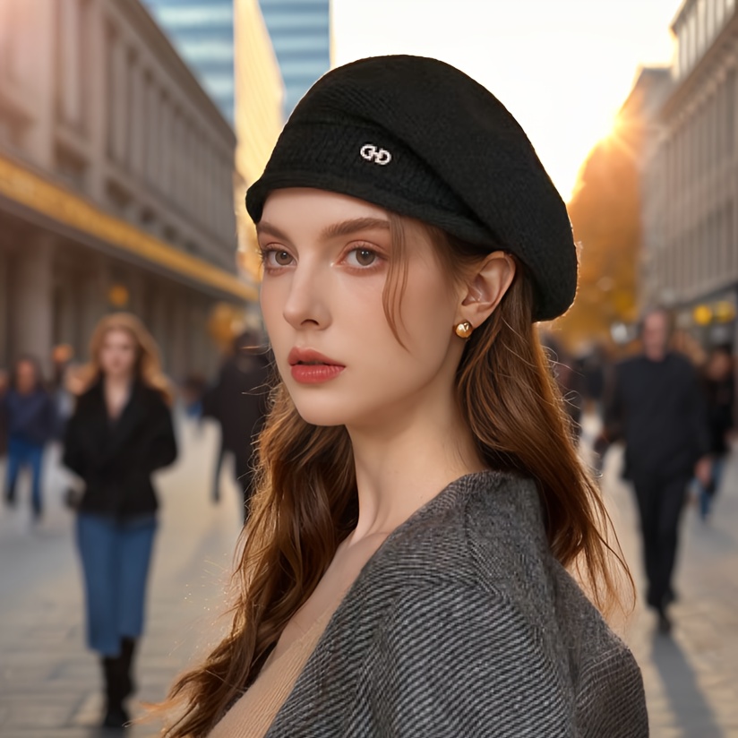 

Chic Women's Knit Beret - Breathable, Stretchy Acrylic Beanie For Autumn & Winter | Comfortable For Middle-aged & Elderly, Theme