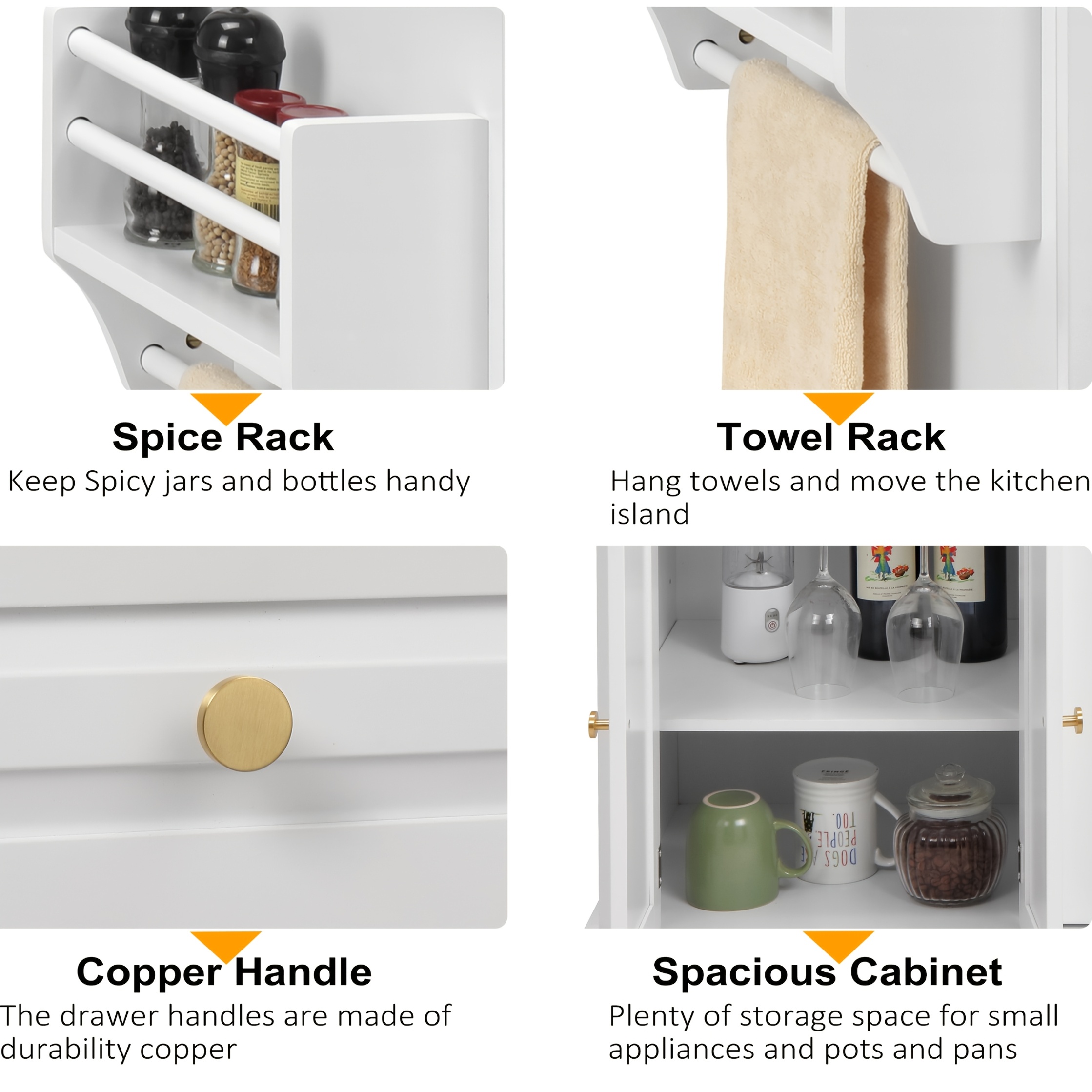 Rolling Kitchen Island with Drop Leaf, Thicken Rubberwood Top, Spice Rack, Towel Rack, Drawer, 43.3