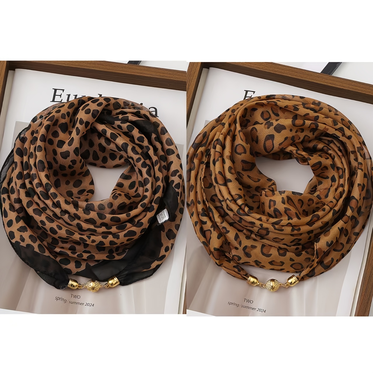 TEMU 2/3pcs Multi-piece Women's Leopard Print Scarves, Lightweight And Breathable Chiffon With Snap Closure, Suitable For Spring, Summer, And Autumn,