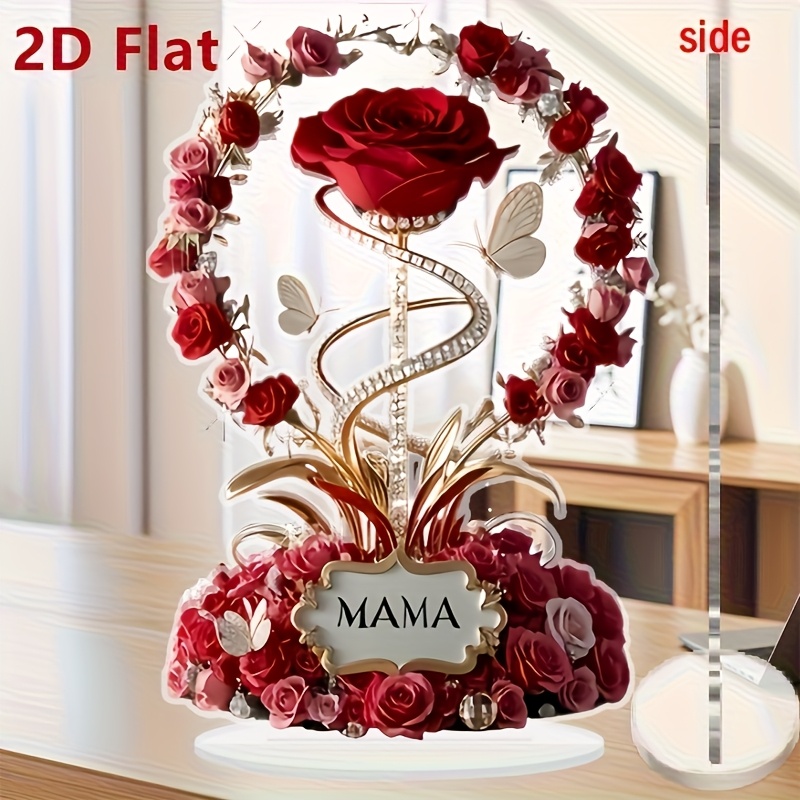 2d Flat, 2d Flat Surface, 2d Flat Printing, 1pc Red Rose Mama Acrylic Desktop Decoration, Suitable Desktop Home Decoration, Day, Birthday, 2d Flat Surface, 2d Flat