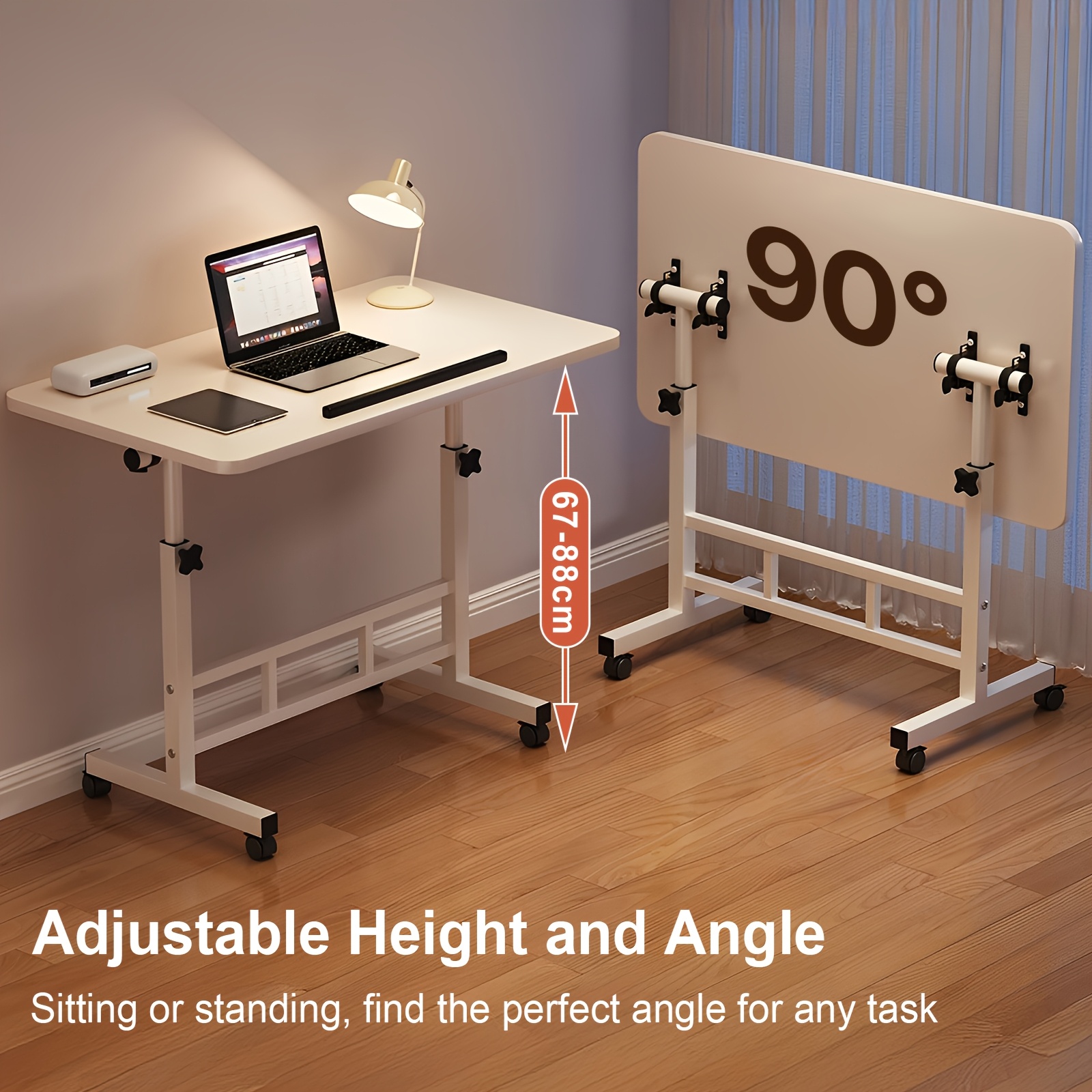 adjustable height folding desk with 360 sliding tabletop space saving lift table suitable for bed for office dorm assembly wood metal frame ideal gift christmas halloween utility racks
