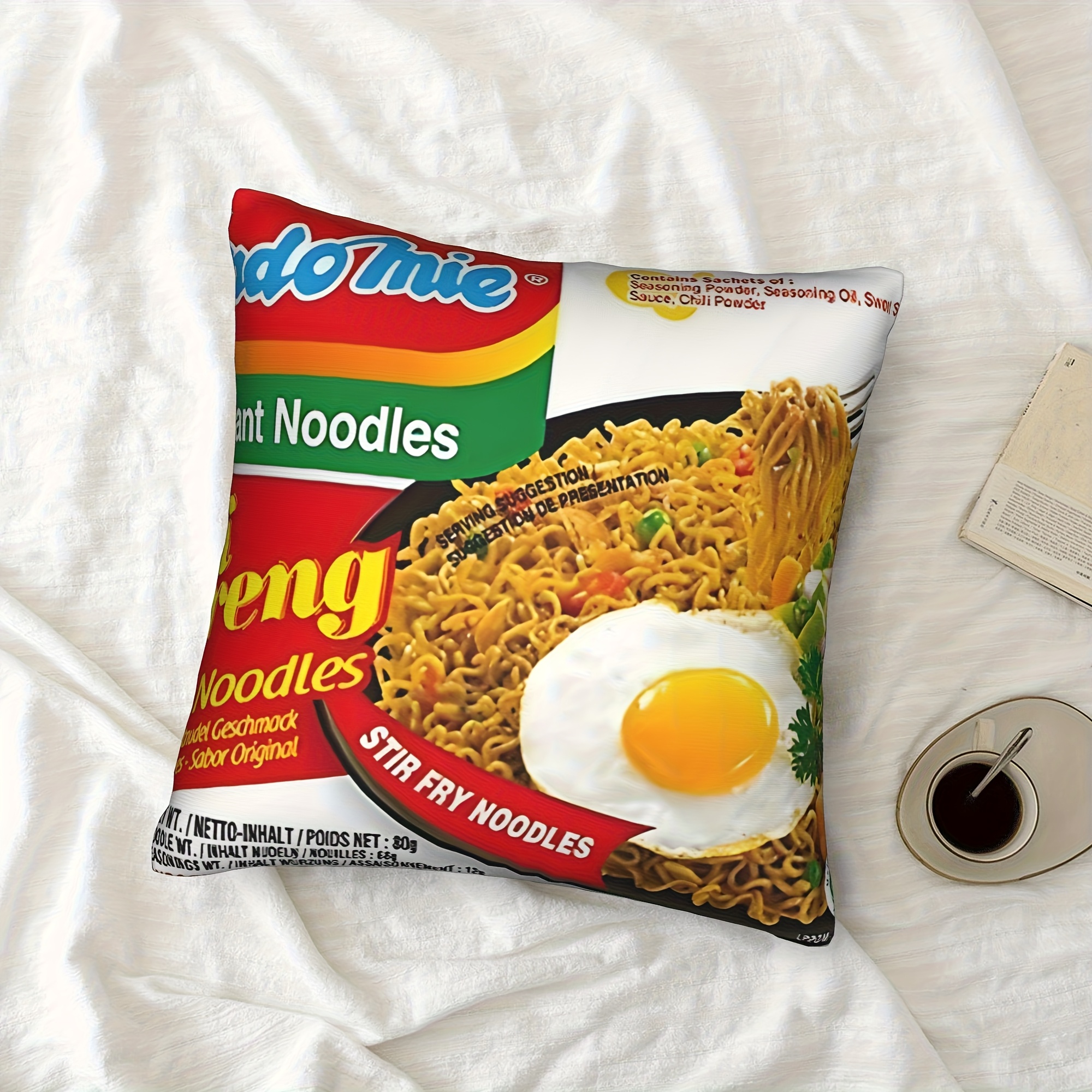TEMU 【製品タイトル】ラーメン柄のヴィンテージ枕カバー｜丈夫なポリエステル繊維｜ファスナー付き｜洗濯機洗い可能｜リビングや寝室の装飾、ソファクッションカバーに最適｜遊び心のあるレーション｜洗濯可能なカバー、詰め物は含まれません