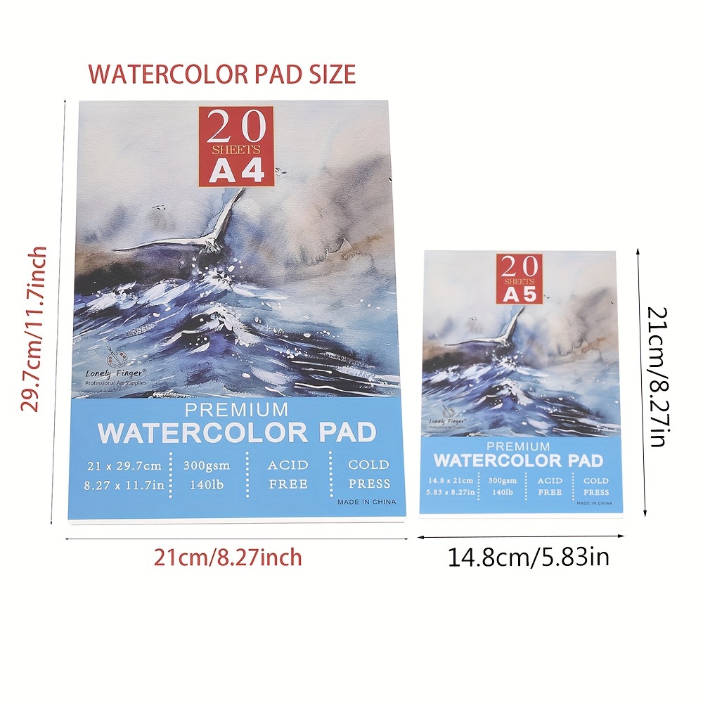 A3/A4/A5 Watercolor Paper Pad, 20 Sheets, 300gsm