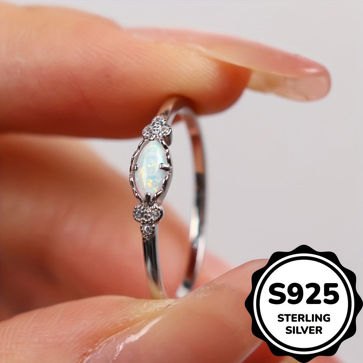 

925 Sterling Silver Ring Inlaid Opal In Shape Of History And High Quality Anniversary/ Birthday Gift For Her