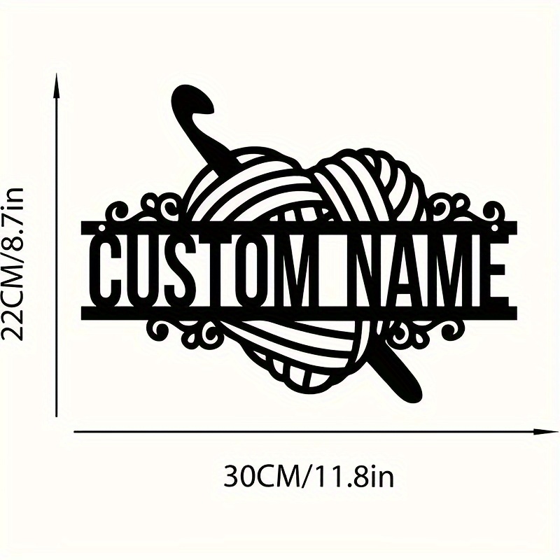 TEMU 1pc Personalized Custom Crochet Metal - Personalized Name Wall Art With Ball Core Yarn Hook, Perfect For Quilting & Craft Room Decoration, An