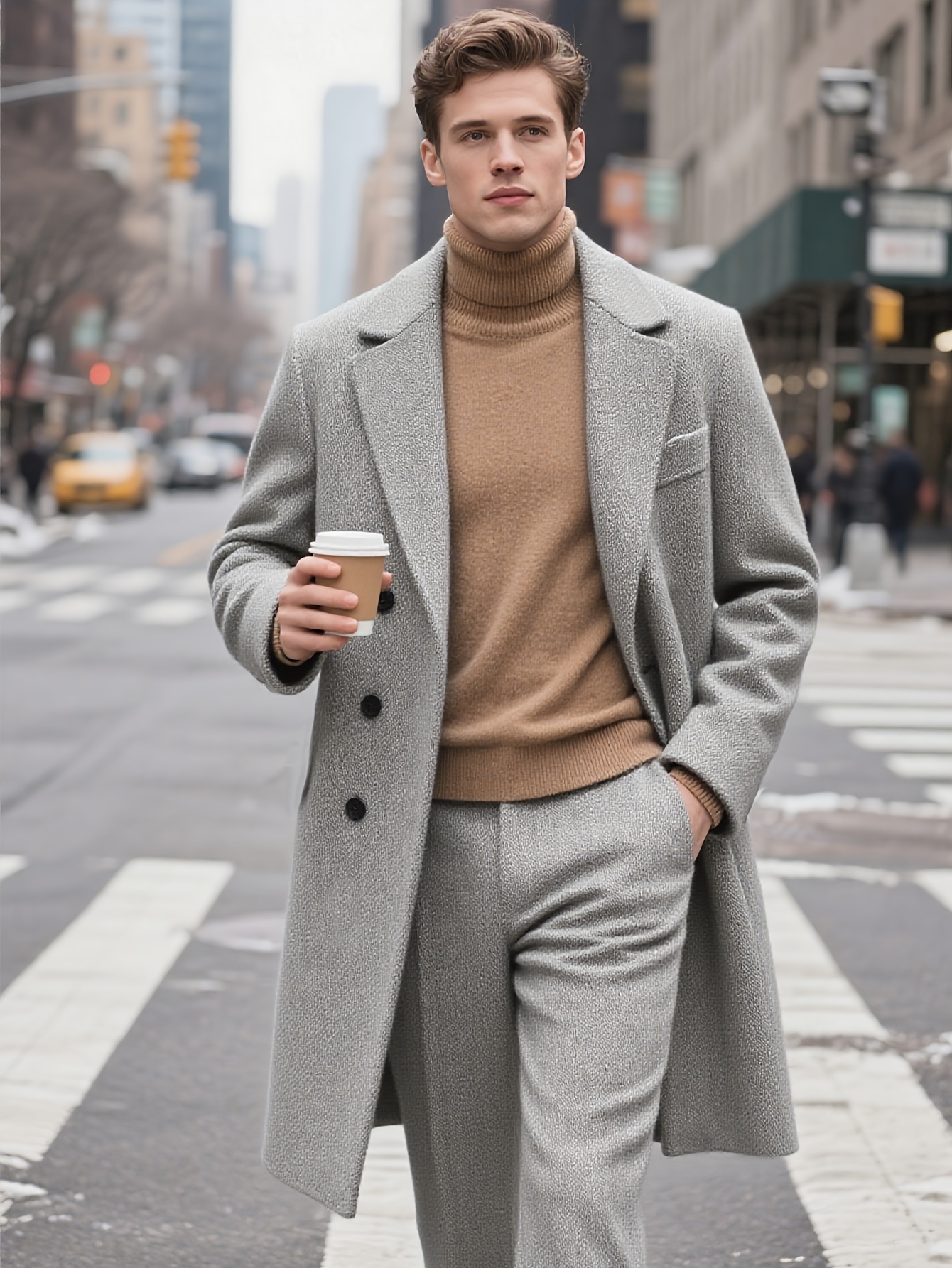 mens trench coat with notched lapel single breasted winter warm business long coat