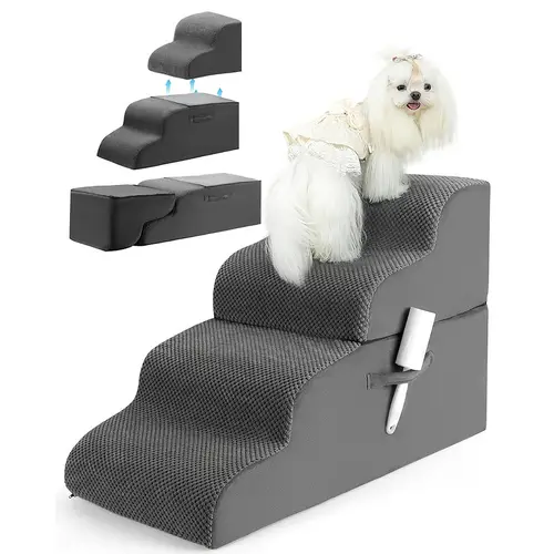 extra wide 4 tier dog stairs for small breeds high density foam pet ramp with non slip base ideal for injured elderly pets access to high beds couches