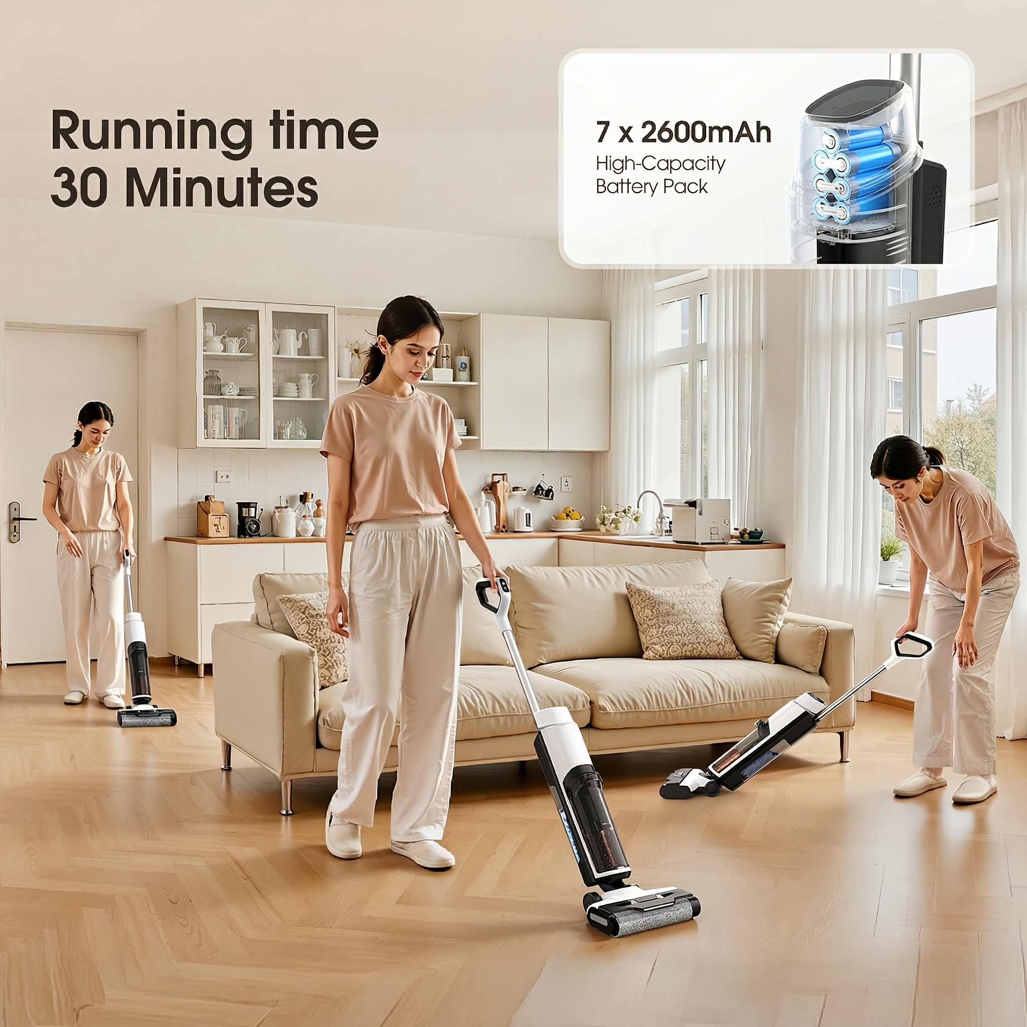 TEMU Lubluelu 32kpa Cordless Wet Dry Vacuum Cleaner, Self-cleaning Floor Washer Featuring Led Display And Voice Alerts, Anti- Brush, Edge Cleaning