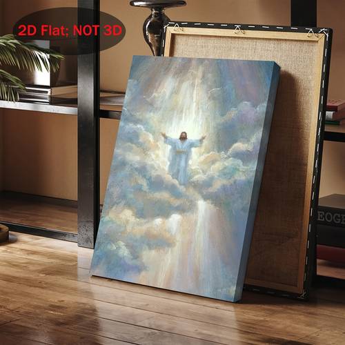 artikel foto 2d plat, 2d plat, 1 stuks 2d plat frame canvas kunstwerk met goddelijke opstijging, afbeeldend tussen de wolken. dit spirituele en religieuze canvas toont licht, is om op te hangen
