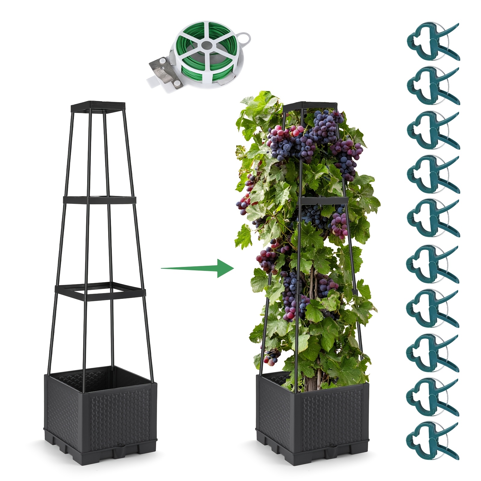 TEMU Bac de de tomates 1 pièce avec support, adapté aux plantes grimpantes d'extérieur - Pot surélevé pour tomates à arrosage automatique - Cage à