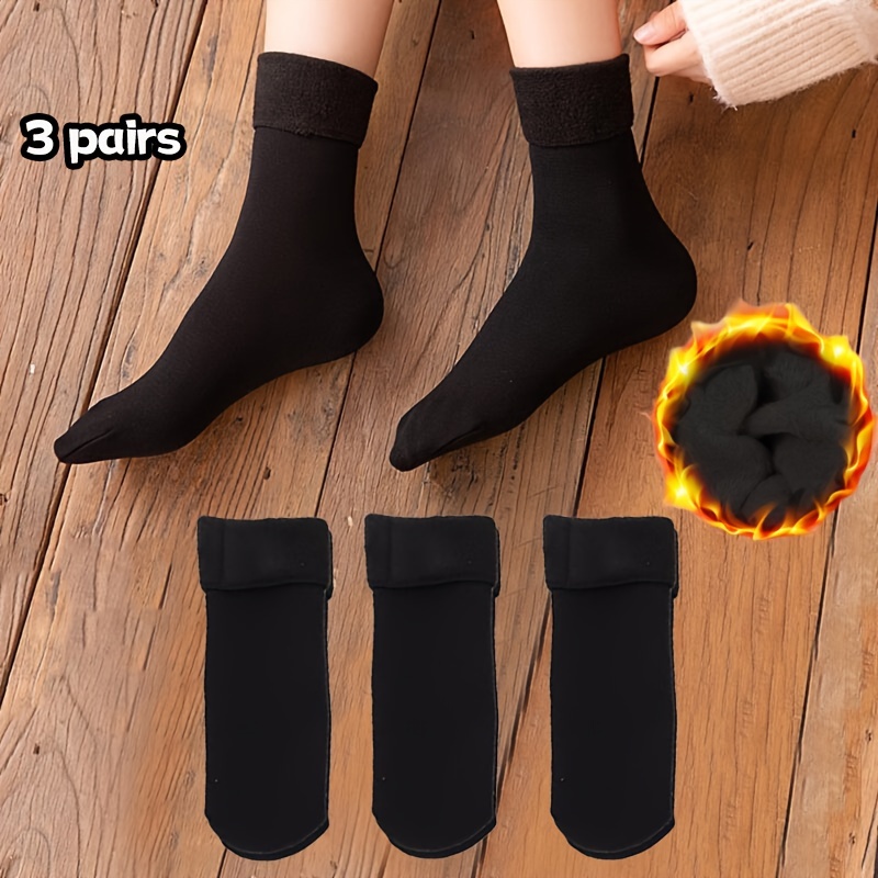 

3 Pairs Plush Solid Terry Socks, Warm Thick Breathable Socks, Women's Stockings & Hosiery