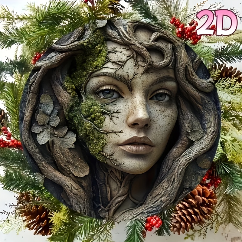 E-shop 2D Flat - [2D Flat] . Böhmischer 2D Flat Druck Baum Band Gesicht Frau, Rundes Logo aus Holz, Kranz Logo, Poster Lustiges Logo für Wandkunst