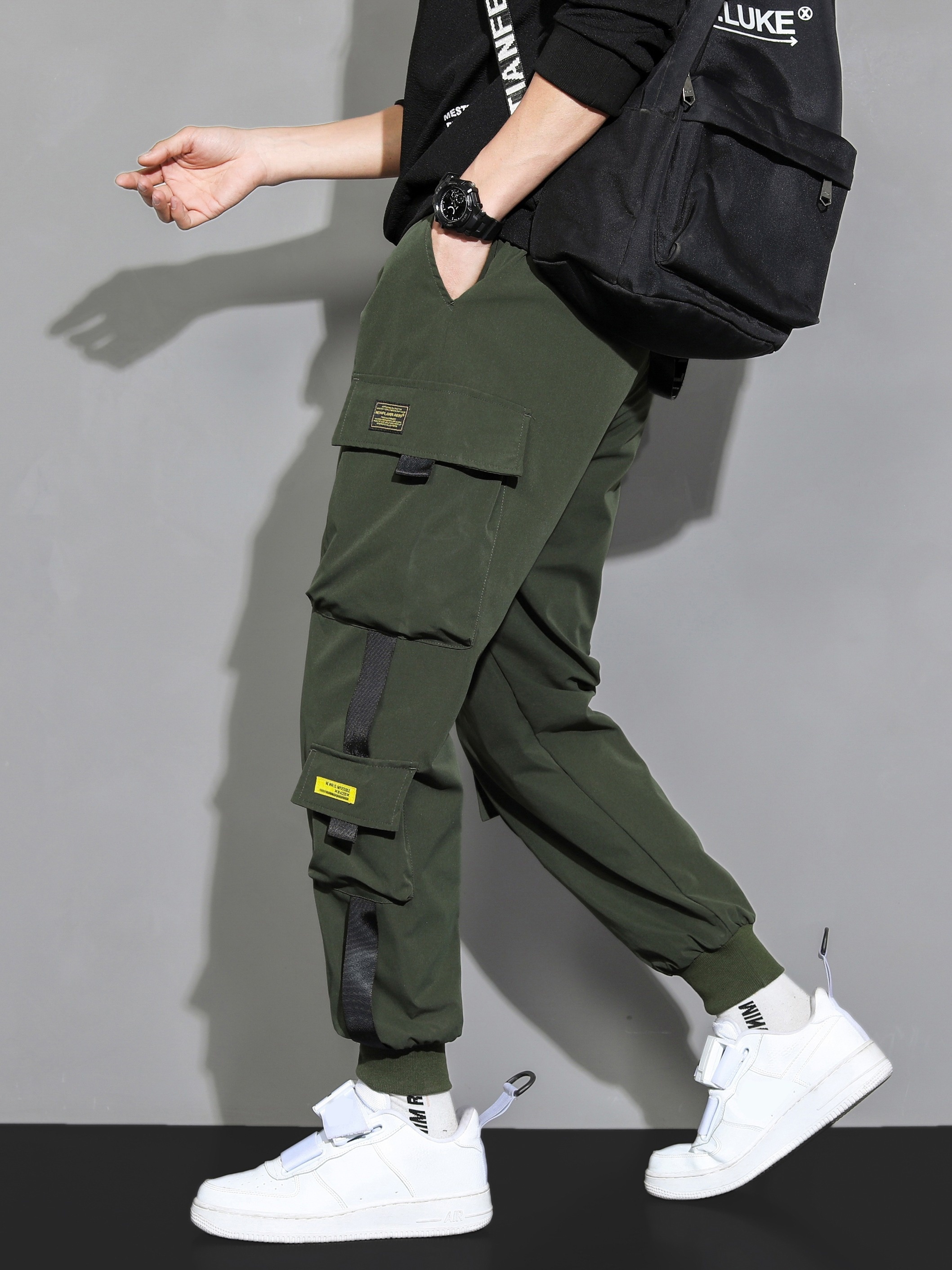 Solid Drawstring Jogger Pants Casual Pocket Pants Spring - Temu