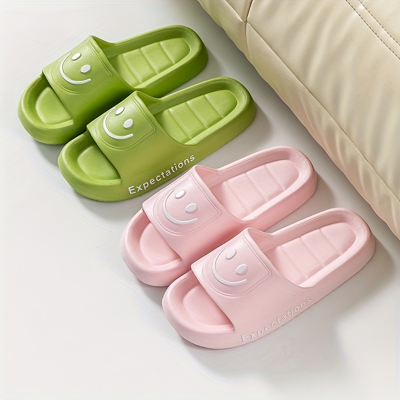 Chic Cartoon Face Slides - Soft EVA Material, Thick Sole Indoor Slippers for Couples, Comfortable and Stylish Bedroom Footwear, All-Season Wear