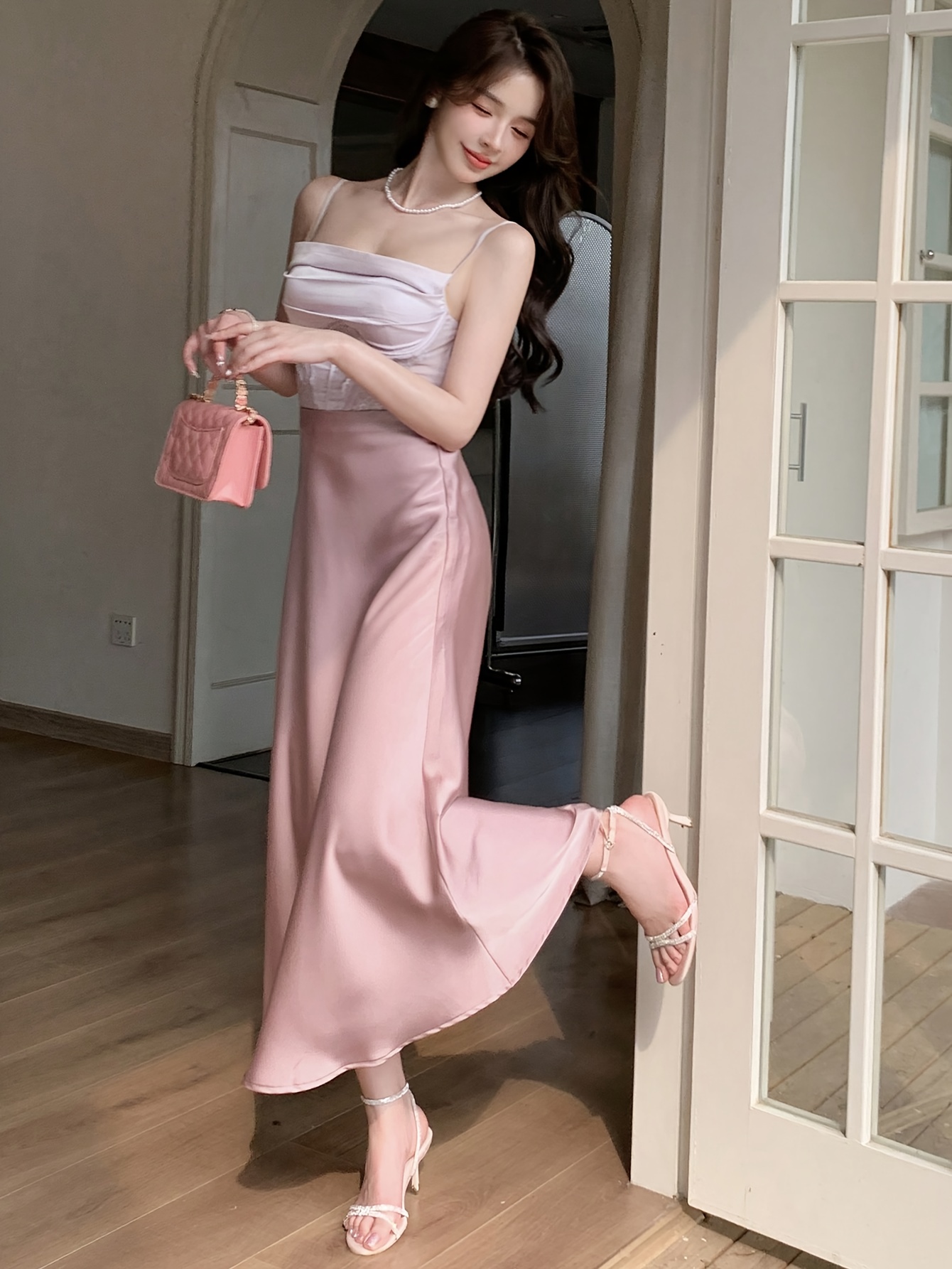 chinese dress ladies Pink Bow Satin Maxi Gown | Fishtail main image 1