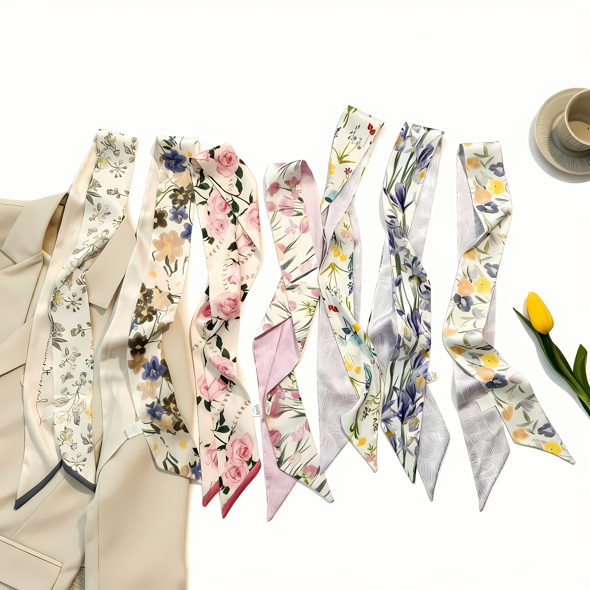 Image of Stylish Double-layer Satin Long Ribbon Headband For Women, Korean-style Scarf Ribbon Decoration, Versatile Suit Necktie