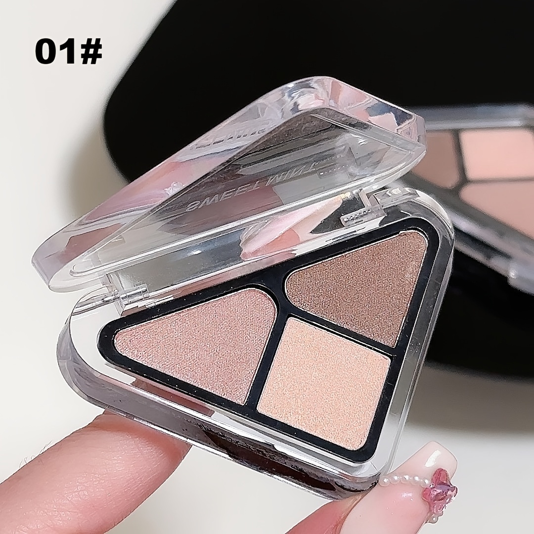 TEMU 3- Eyeshadow Palette | Matte & Shimmer , Coral & Berry Shades | Compact & Portable For , Perfect Gift Idea | Triangular Design | Ideal For Commuting And Light Makeup