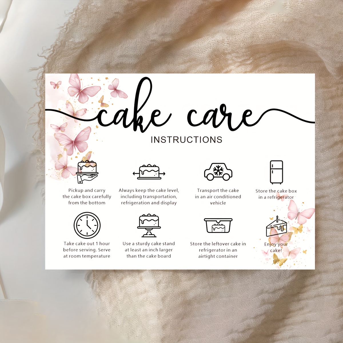 

45pcs Cake Care Instructions, Waterproof 5.5"x4" Card, Cake Business Thank You Cards, Cake Care Guide, Office Supplies, Paper Packaging Inserts