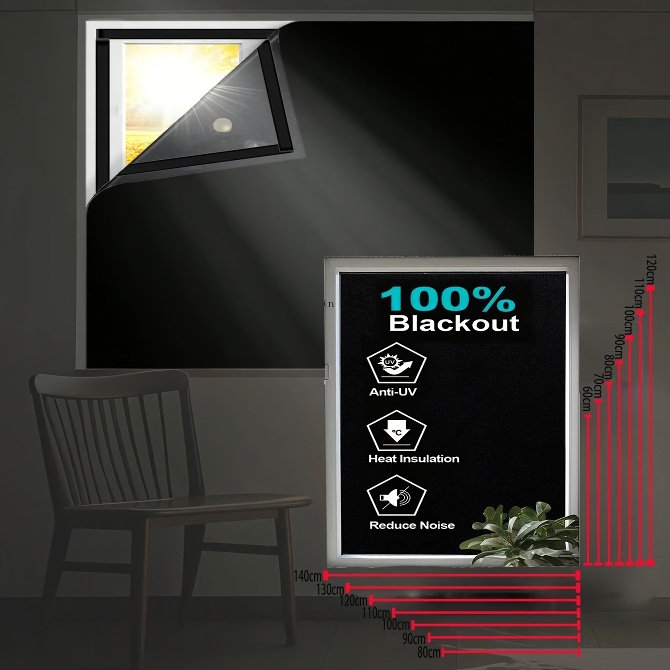 Image of 100% Blackout Curtain Self-adhesive Portable Travel Window Shades For Living Room Bedroom Home Window Film Cloth