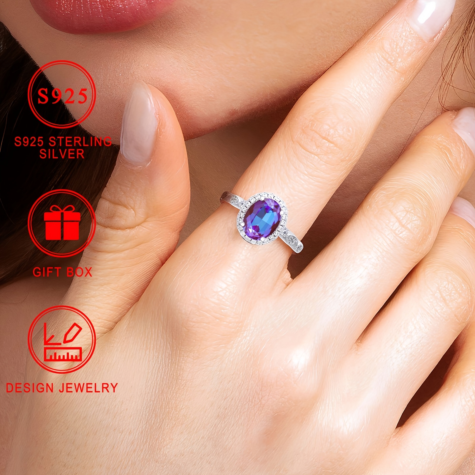 Purple Dual Tone Zirconia Silver Ring for Women