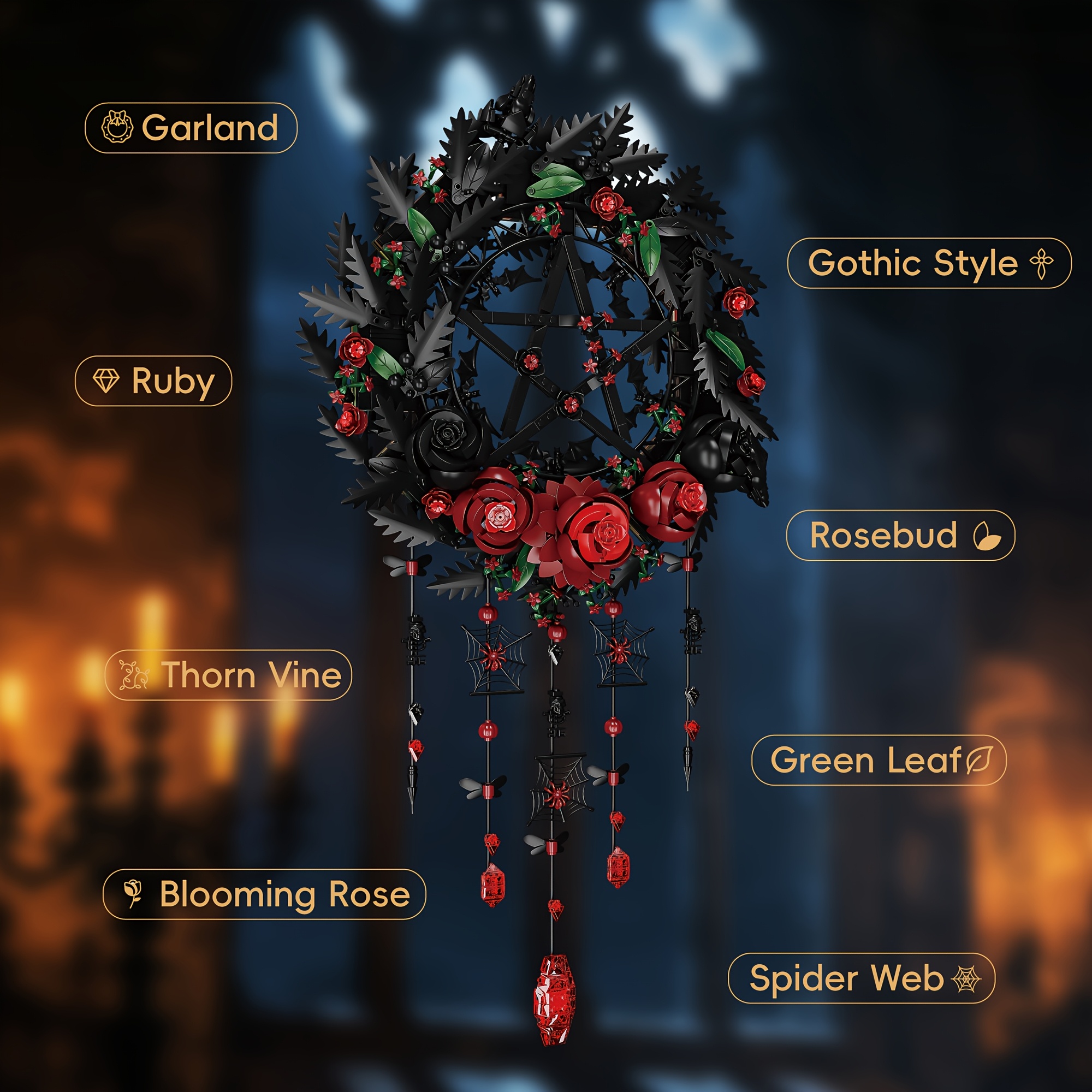 MOC Star Ring Rose Building Blocks, Gothic Style Ornament