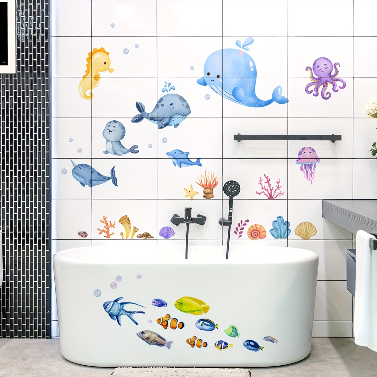 86pcs Wall Decals - Creative Cartoon Sea Life Stickers For Boys' Bedroom, Bathroom & Bathtub - & Stick Pvc Decor